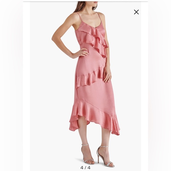 NWT Steve Madden - Christina Ruffle Satin Midi Dress - Picture 3 of 10